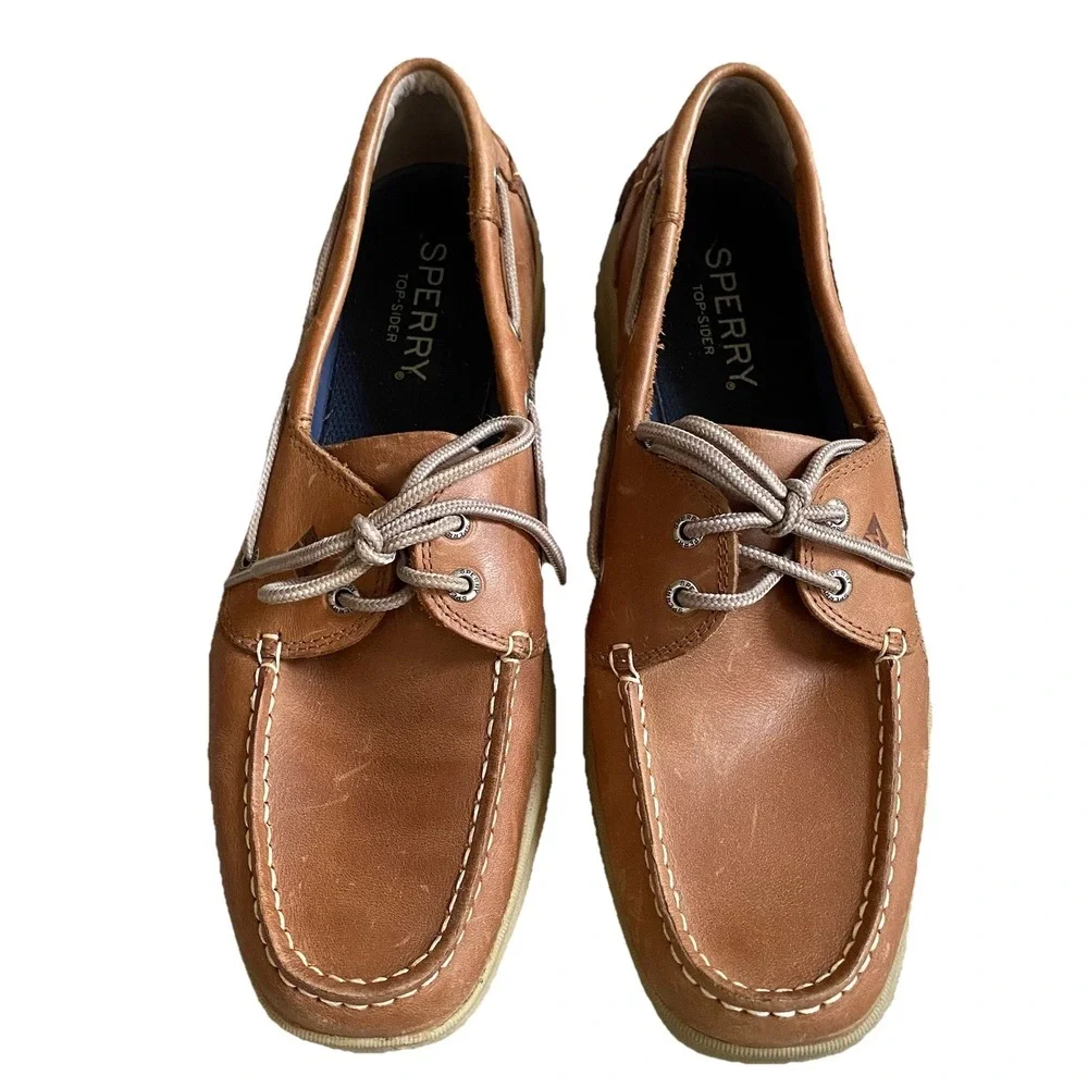 Sperry Billfish 3-eye Boat Shoes Men 12M EU 46 Brown Cognac Leather Cushioned